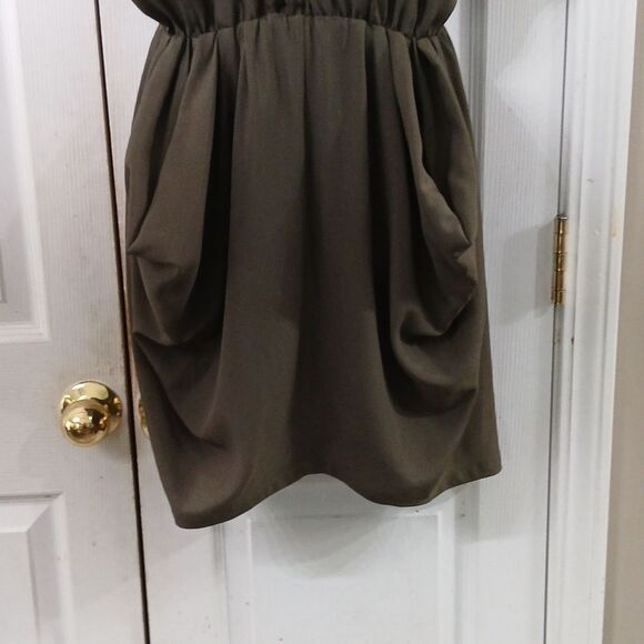 BCBGeneration olive green v neck pocket mini dress Sz S EUC - Picture 2 of 8